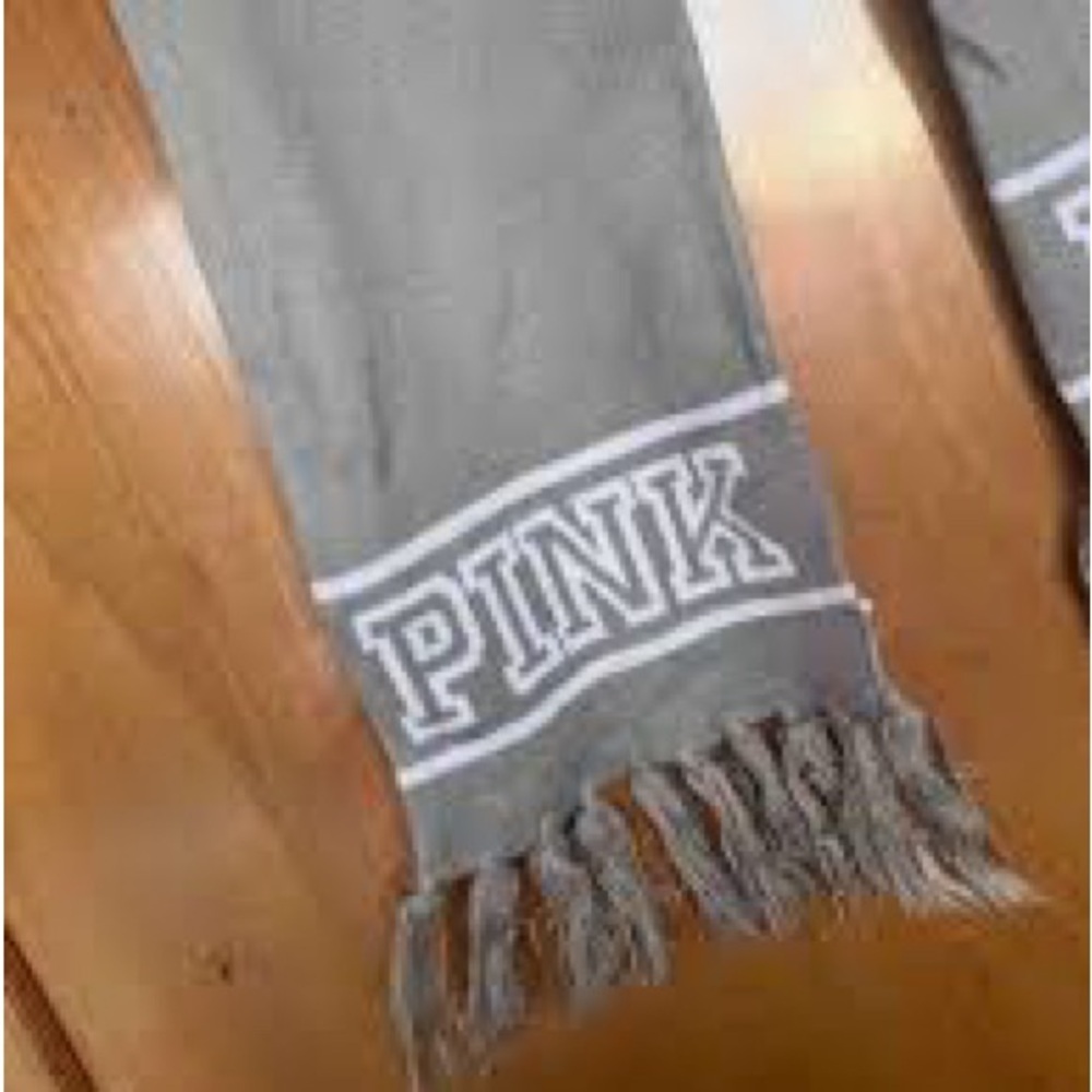 PINK Victoria's Secret Gray Logo Fringe Scarf